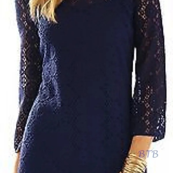 NWT LILLY PULITZER TOPANGA DRESS TRUE NAVY BREAKERS LACE - Picture 6 of 12
